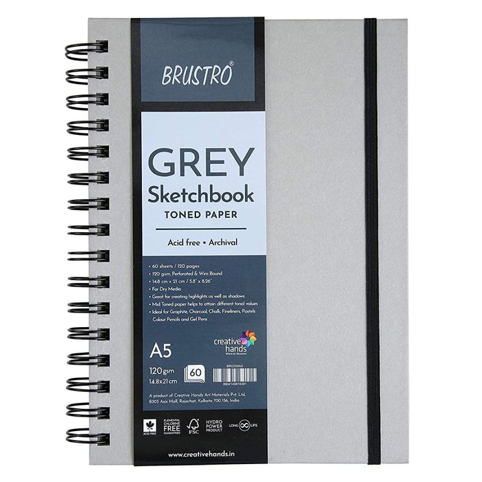 Brustro Toned Paper - Grey Sketchbook Wiro Bound