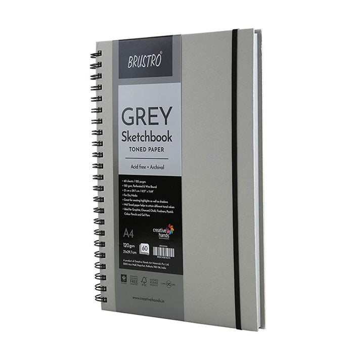 Brustro Toned Paper - Grey Sketchbook Wiro Bound