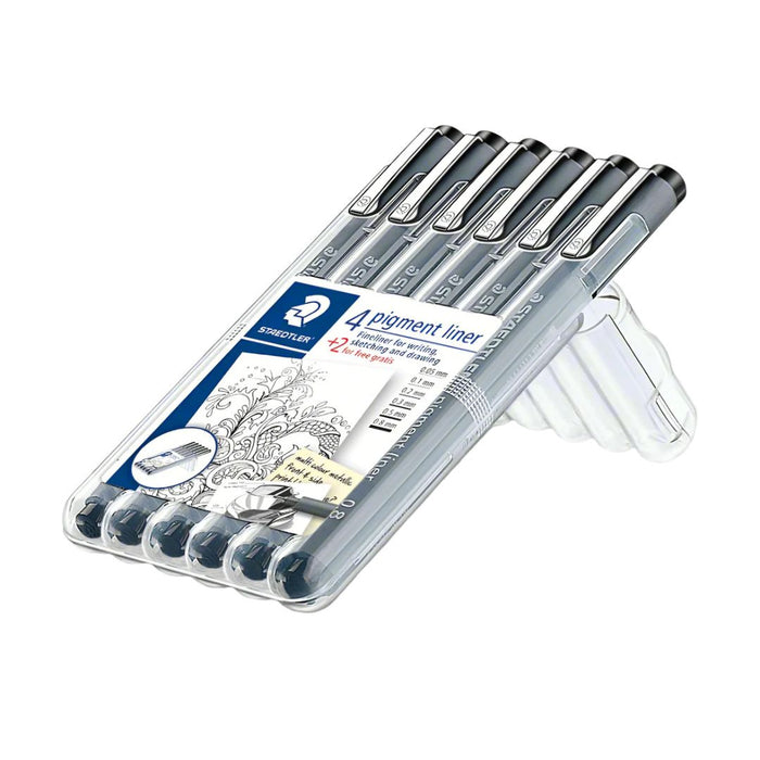 Staedtler Pigment Liner Fineliner Pen Set of 6 (Black)
