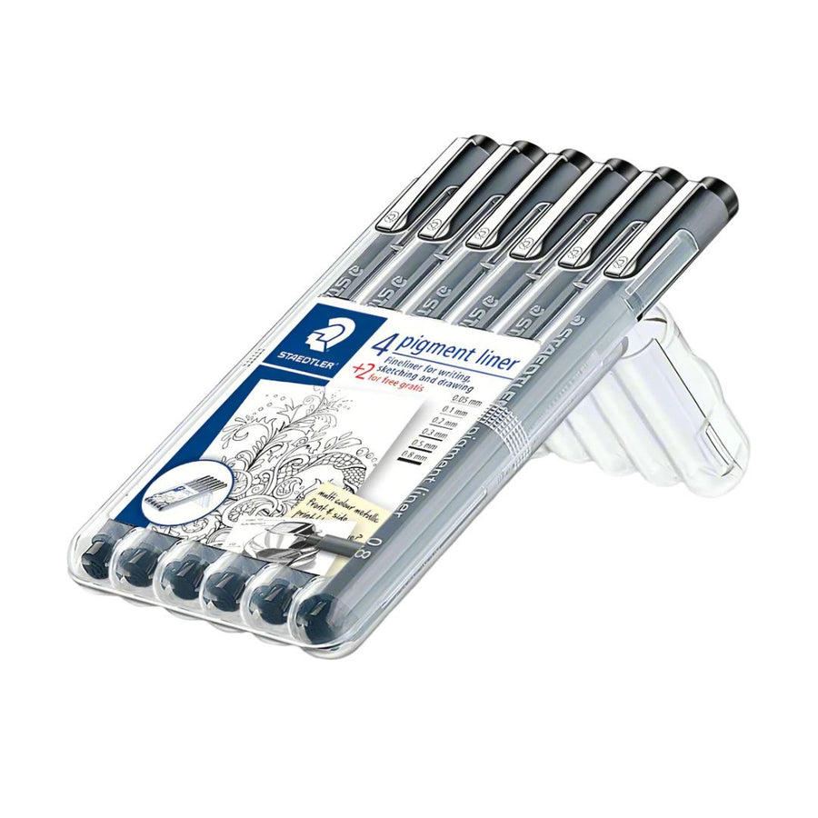 Staedtler Pigment Liner Fineliner Pen Set of 6 (Black)
