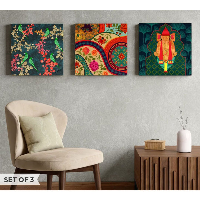 India Circus - Temple Town Canvas Wall Art Set of 3