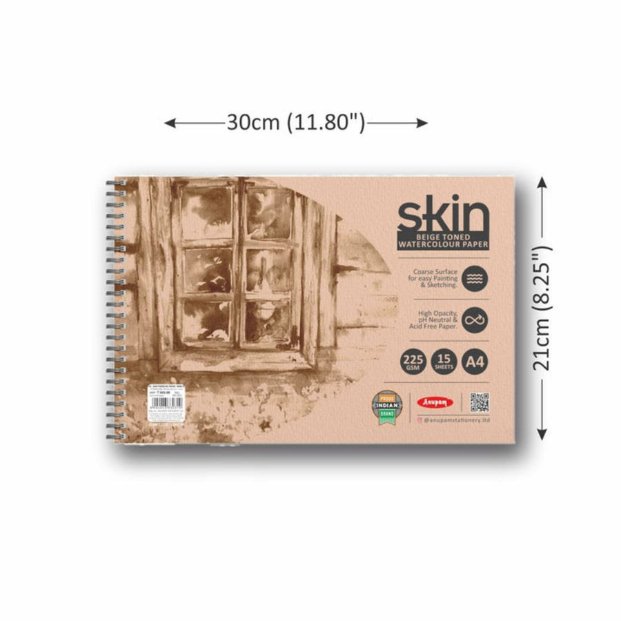 Anupam Skin Toned Watercolour Paper – Wire-O Book (225 GSM, 15 Sheets)