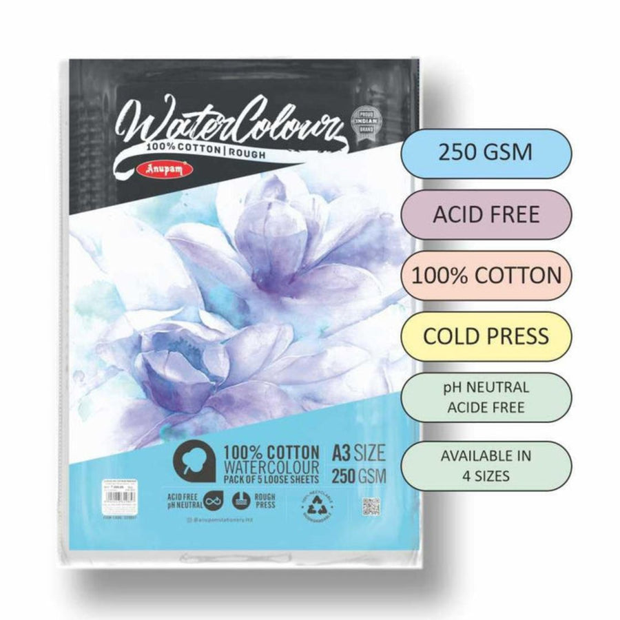 Anupam 100% Cotton Watercolour Paper – Rough Pressed - A3