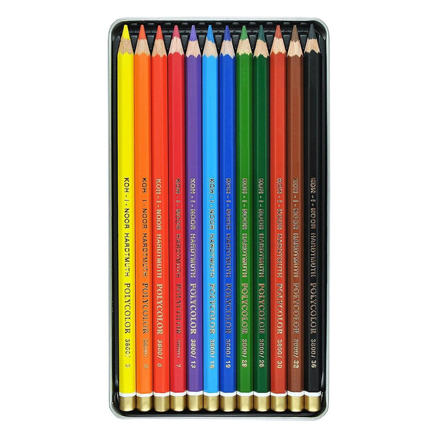 KOH-I-NOOR POLYCOLOR ARTIST'S COLOURED PENCILS - ASSORTED - SET OF 12 IN TIN BOX