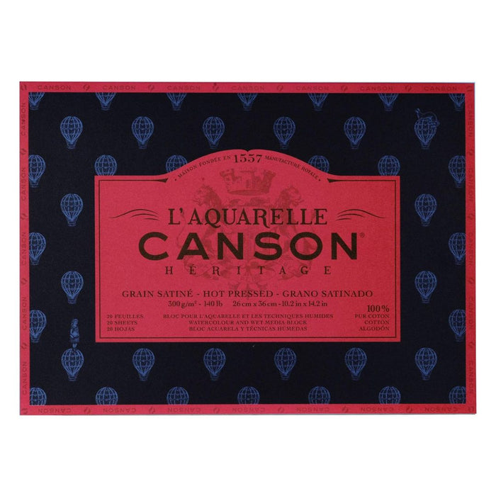 CANSON - L'AQUARELLE HERITAGE CLUED PADS HOT PRESSED (26 X 36 CM)