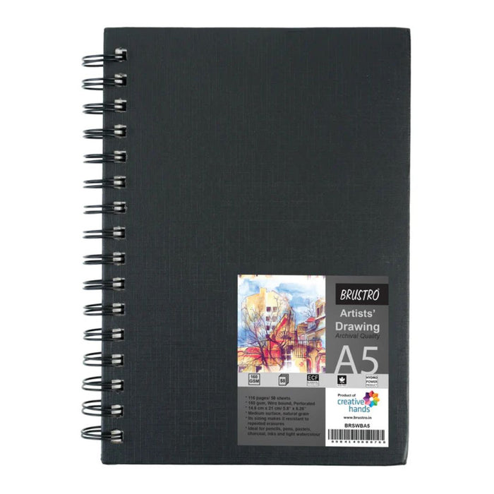 Brustro - Artists Sketch Book Wiro Bound A5 Size, 116 Pages,160 GSM (Acid Free)