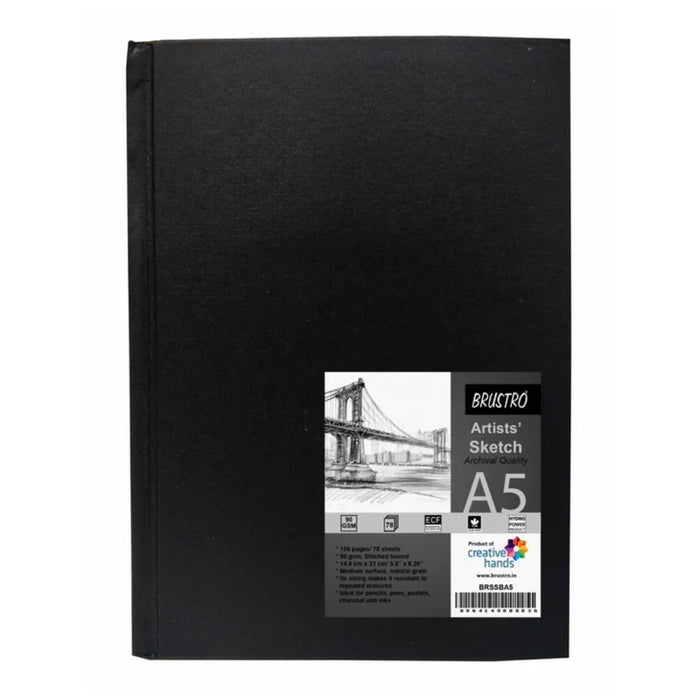 Brustro - Artists Stitched Bound Sketch Book, A5 Size, 156 Pages, 90 GSM
