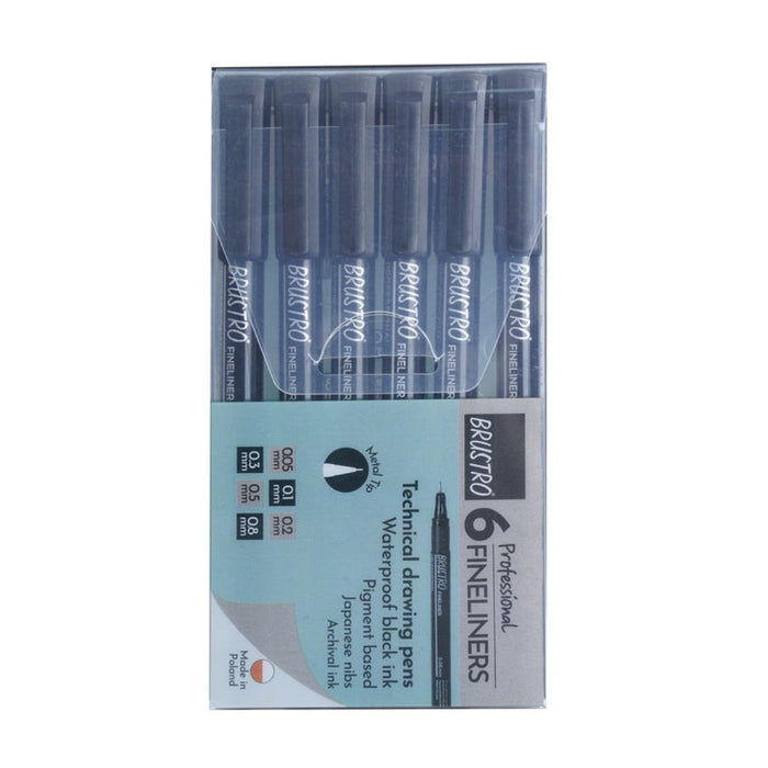 Brustro - Professional Pigment Based Fineliner - Set of 6 (Black)