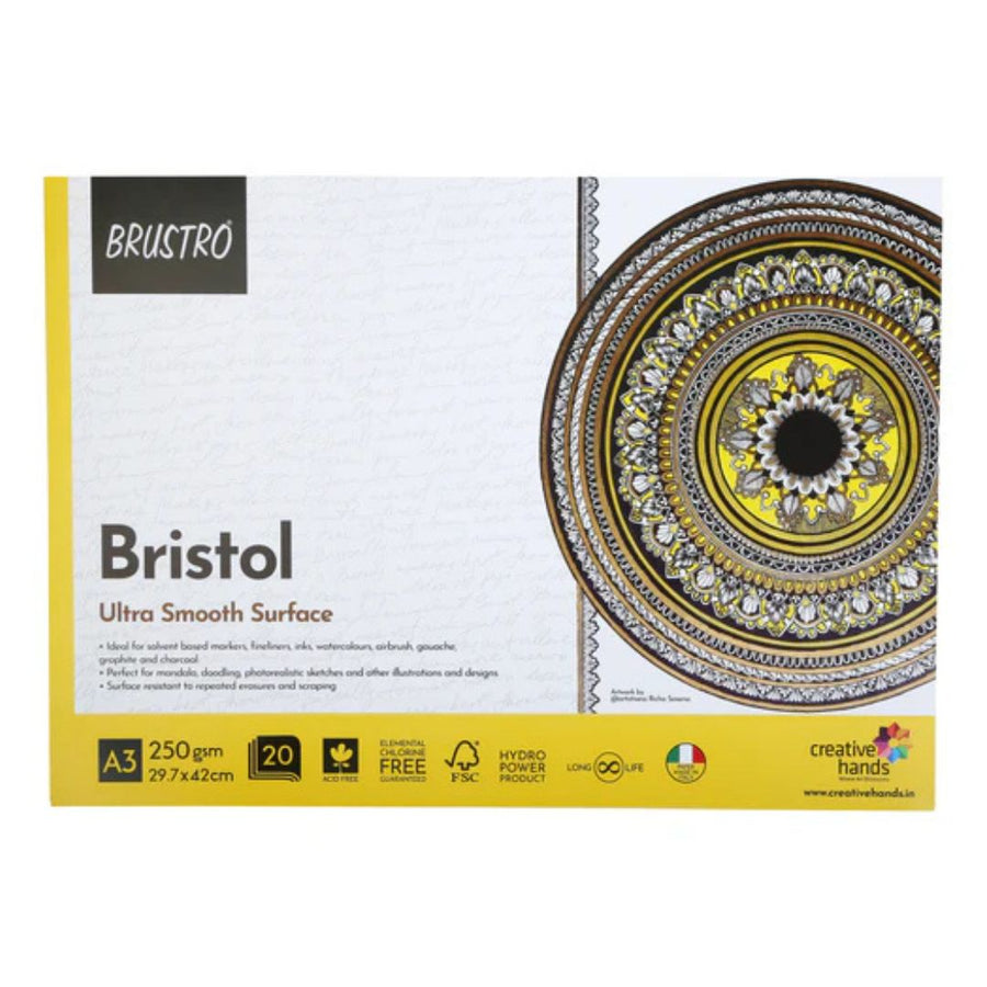 Brustro Bristol Ultra Smooth Glued Pad – A3 Size, 250 GSM, 20 Sheets