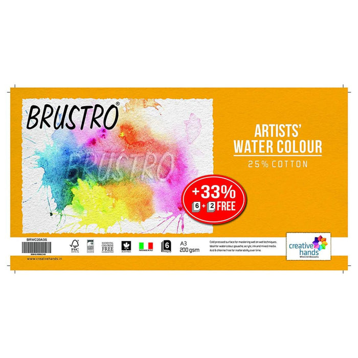 Brustro Artists’ Watercolour Paper – A3 Size, 200 GSM, 25% Cotton, Cold Pressed