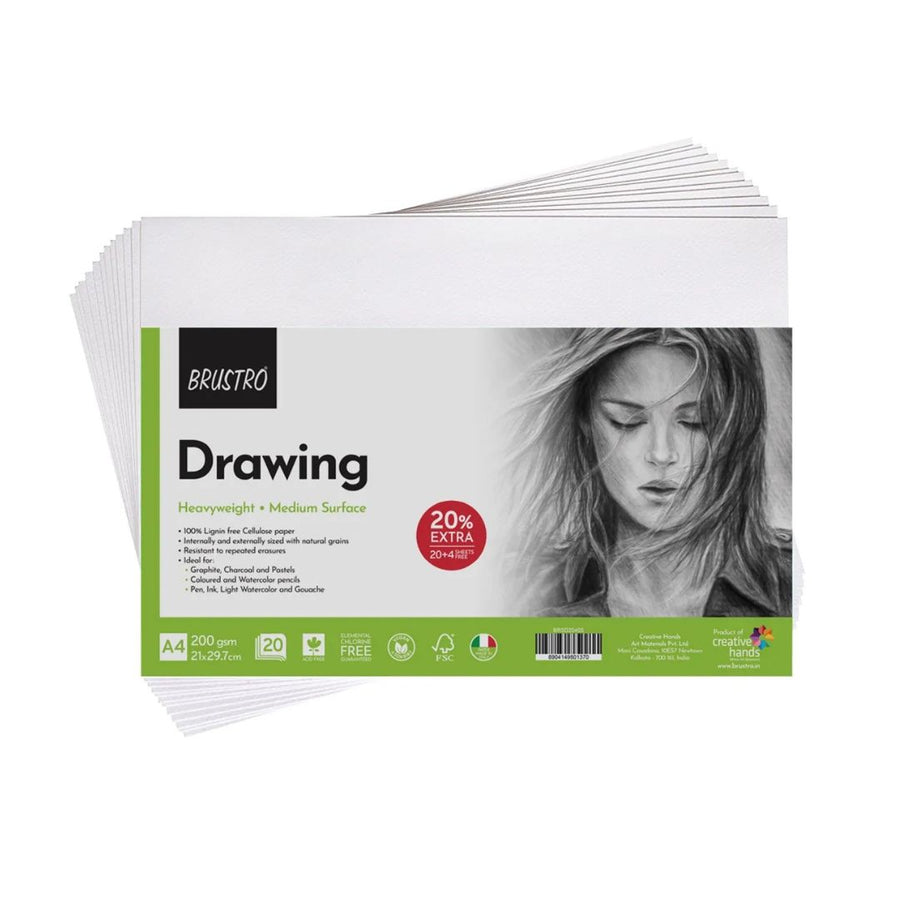 Brustro Drawing Paper Pad – A4 Size, 200 GSM, 20 Sheets (21 x 29.7 cm)