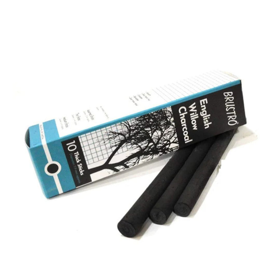 Brustro English Willow Charcoal – Thick (Set of 10 Sticks | 7–9mm Diameter)