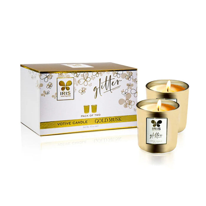 IRIS Celeste Gold Glass Votive – Pack of 2