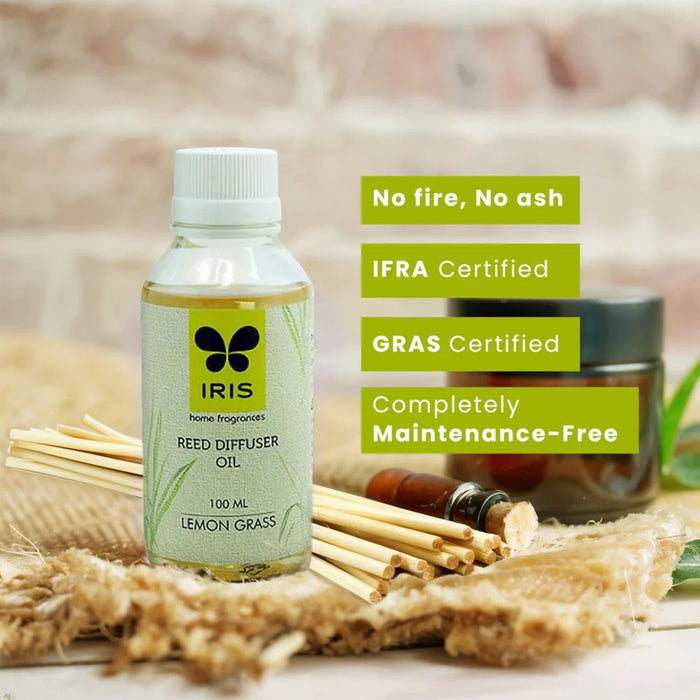 IRIS Lemongrass Reed Diffuser Refill Set - 100ml Oil