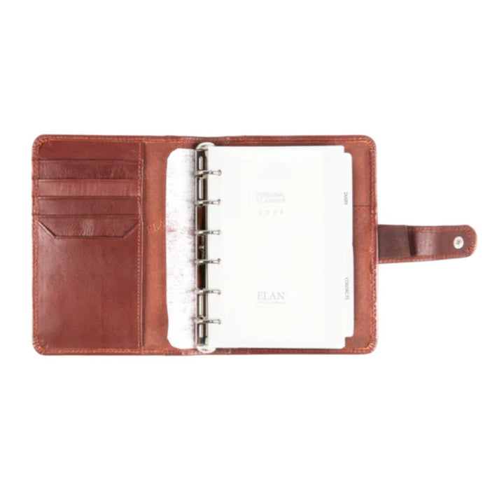 ELAN Leather Personal Planner 2026 – Pocket-Sized Organizer for Home & Travel (Brown)