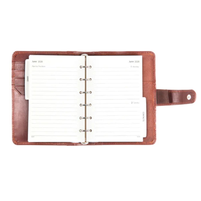 ELAN Leather Personal Planner 2026 – Pocket-Sized Organizer for Home & Travel (Brown)