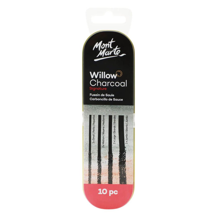 Mont Marte Signature Willow Charcoal Set in Tin – 10 Pieces