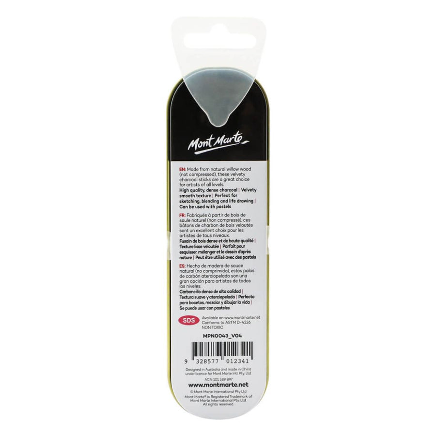 Mont Marte Signature Willow Charcoal Set in Tin – 10 Pieces