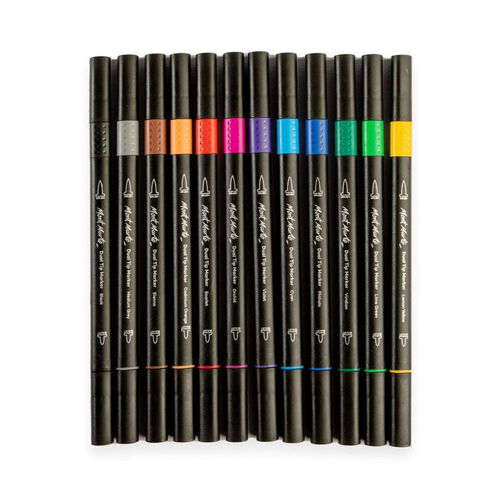 Mont Marte Dual Tip Markers Brush & Bullet – Premium 12 Colour Set