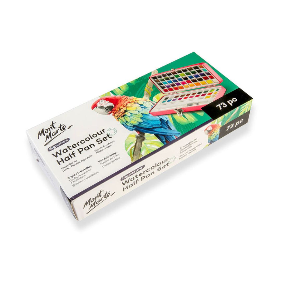 Mont Marte Watercolour Half Pan Set Signature – 73 Colours with Brush & Tin Case