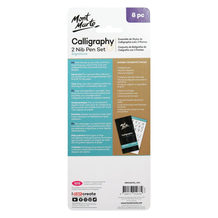 Mont Marte Calligraphy 2 Nib Pen Set – Signature Series (8pcs)