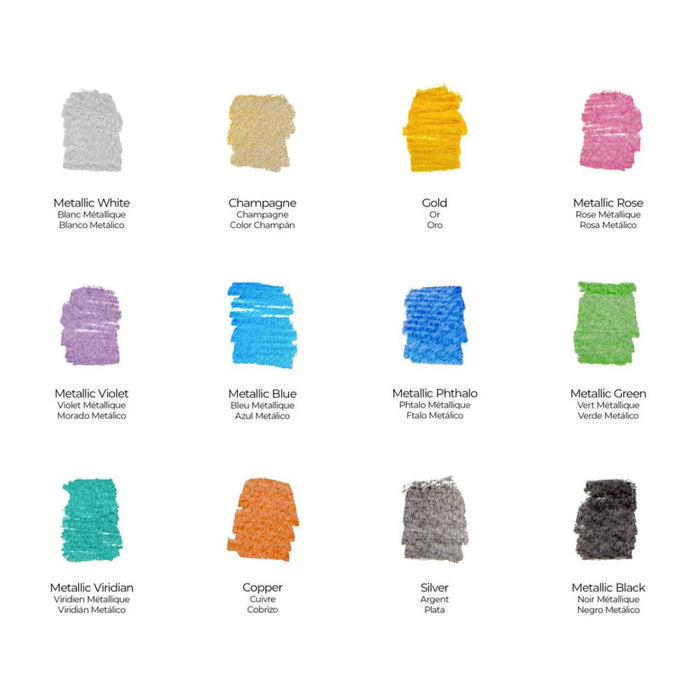 Mont Marte Dual Tip Metallic Markers Brush & Bullet – Premium 12 Colour Set
