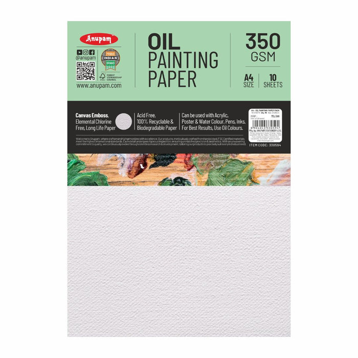 Anupam Oil Painting Paper – Canvas Textured, Acid-Free | A4 | 350 GSM