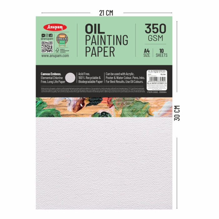 Anupam Oil Painting Paper – Canvas Textured, Acid-Free | A4 | 350 GSM
