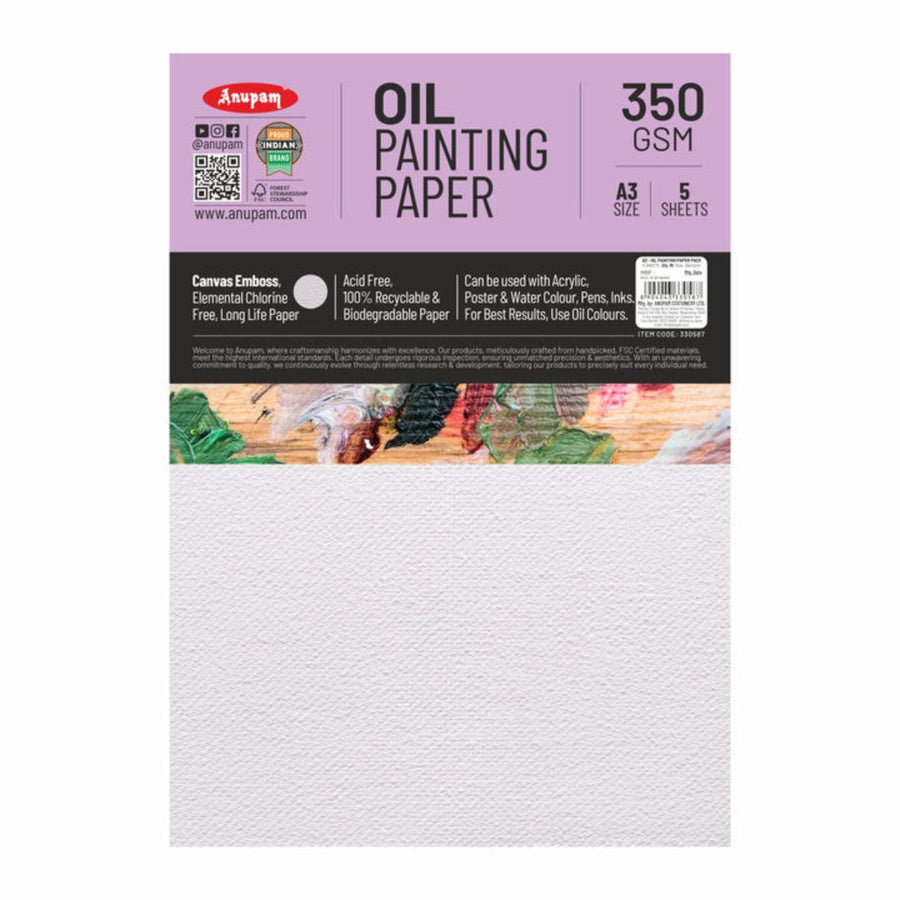 Anupam Oil Painting Paper – Canvas Textured, Acid-Free | A3 | 350 GSM