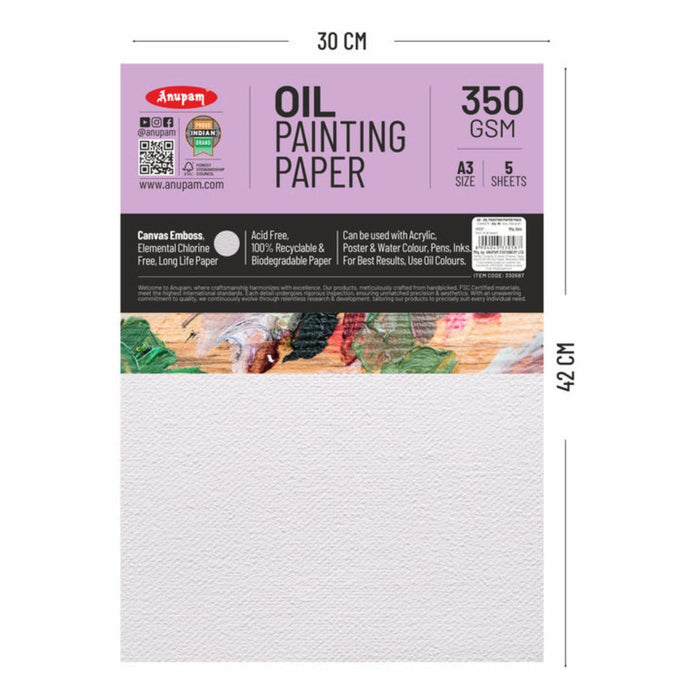 Anupam Oil Painting Paper – Canvas Textured, Acid-Free | A3 | 350 GSM