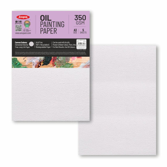 Anupam Oil Painting Paper – Canvas Textured, Acid-Free | A3 | 350 GSM