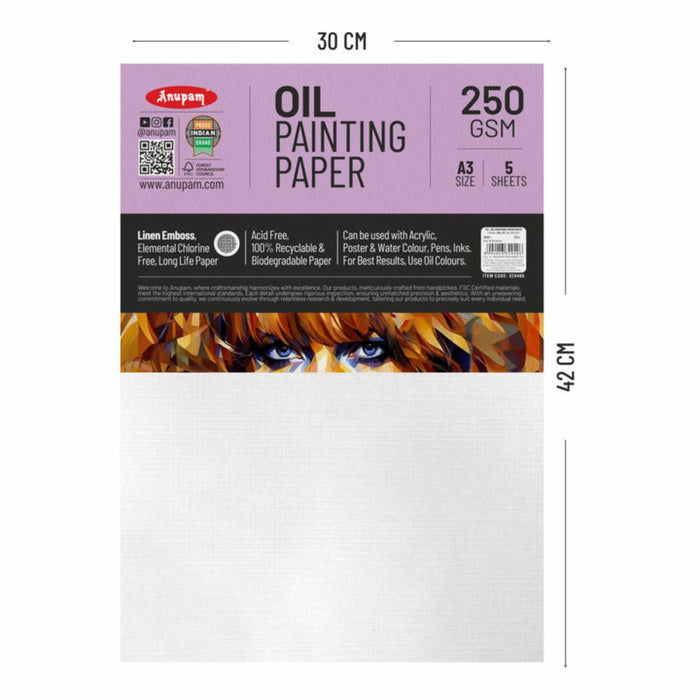 Anupam Oil Paper – Linen Embossed, Acid-Free | A3 | 250 GSM