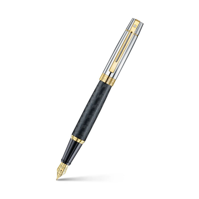 Sheaffer 300 Engraved Black Fountain Pen with Chrome Cap & Gold Trim