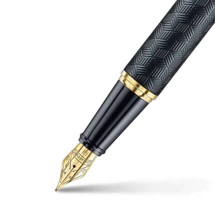 Sheaffer 300 Engraved Black Fountain Pen with Chrome Cap & Gold Trim