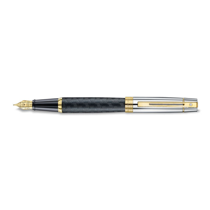Sheaffer 300 Engraved Black Fountain Pen with Chrome Cap & Gold Trim