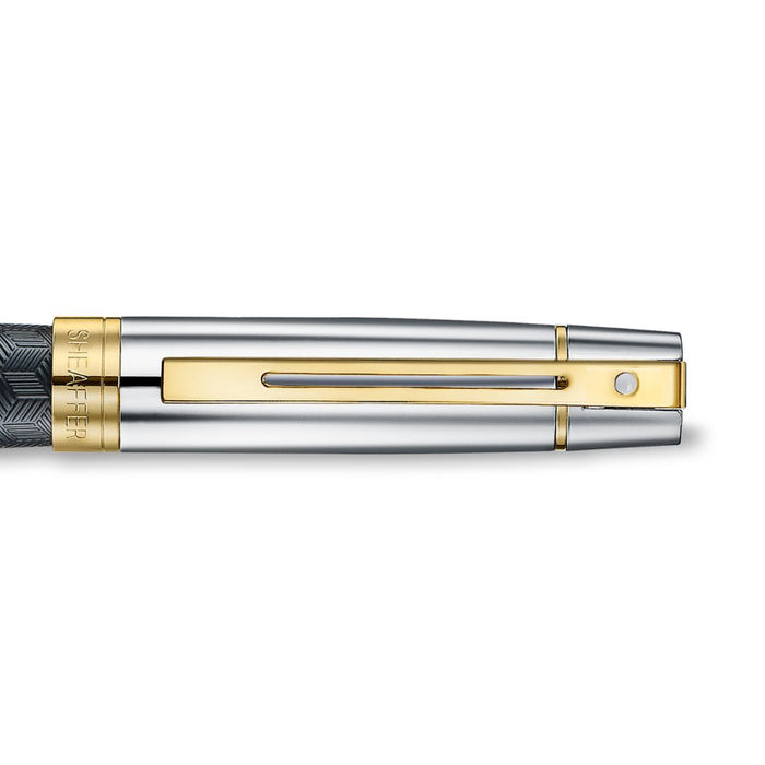 Sheaffer 300 Engraved Black Fountain Pen with Chrome Cap & Gold Trim