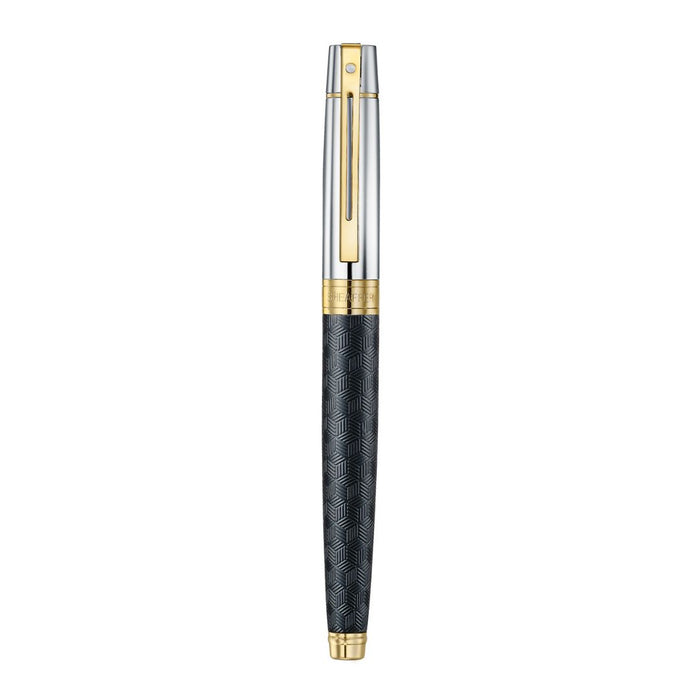 Sheaffer 300 Engraved Black Fountain Pen with Chrome Cap & Gold Trim