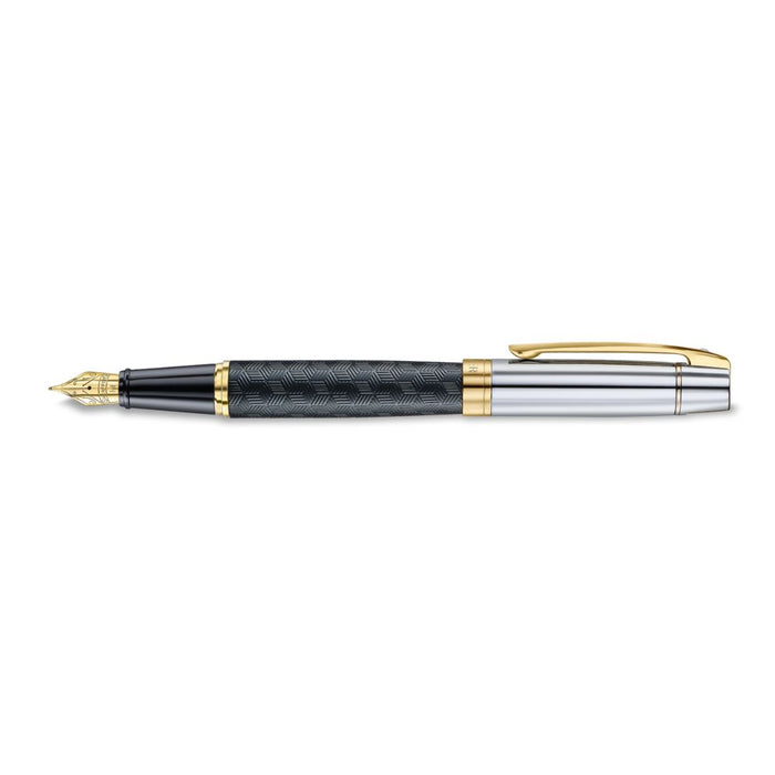 Sheaffer 300 Engraved Black Fountain Pen with Chrome Cap & Gold Trim