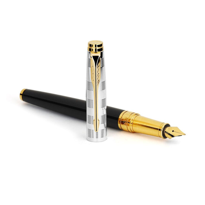 Parker Premium Aster Deluxe Fountain Pen – Black with Chrome Cap
