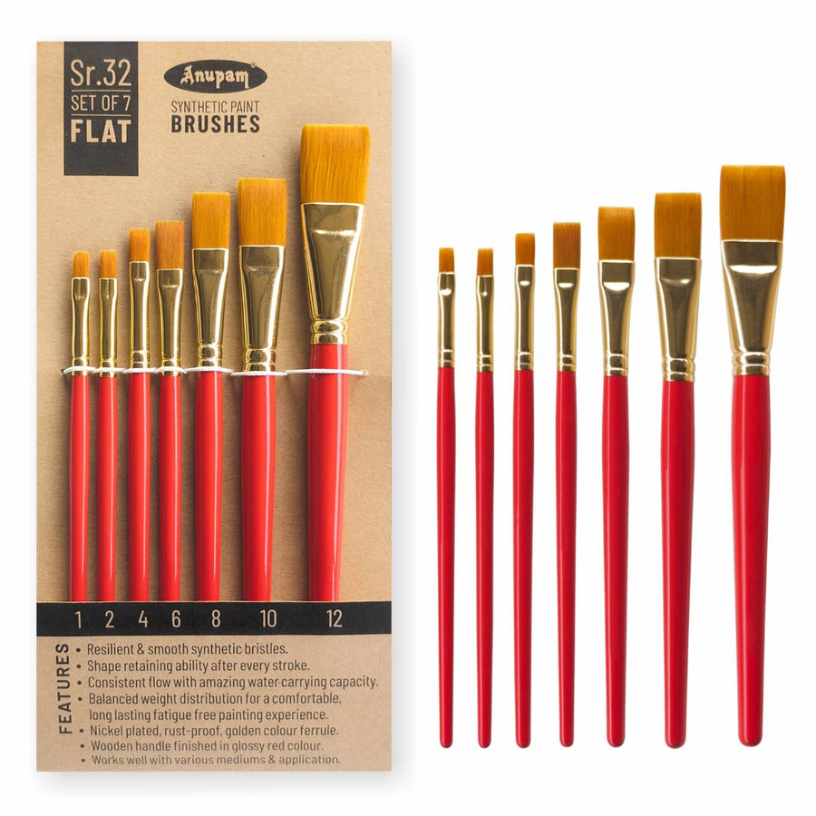 Anupam Flat Synthetic Painting Brush Set (Sr. 32) – Set of 7