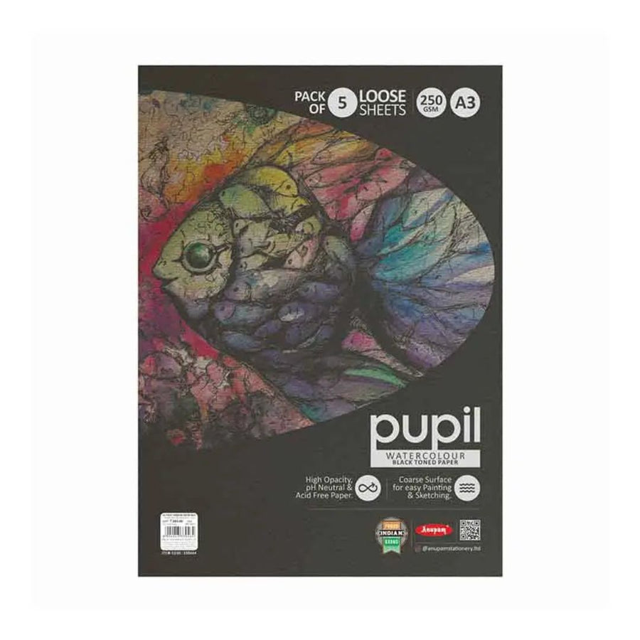 Anupam Pupil Watercolour Black Toned Paper – 250 GSM | A3
