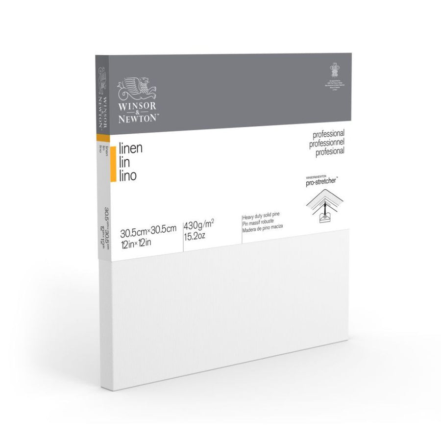 Winsor & Newton Professional White Primed Stretched Linen Canvas – Fine Grain – 12" x 12"
