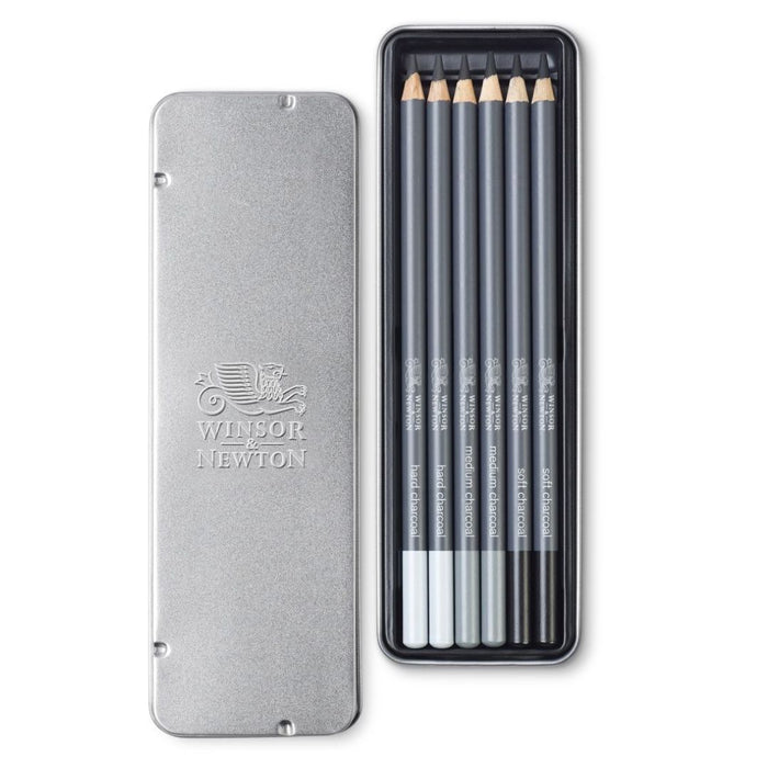 Winsor & Newton Studio Collection Charcoal Pencil Set – Pack of 6 (Tin Box)