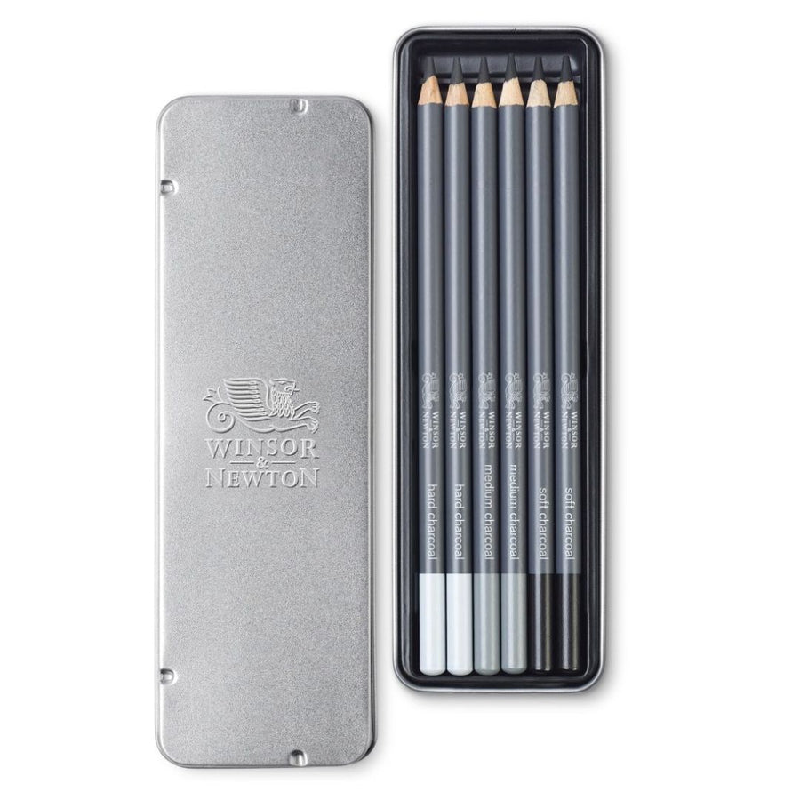 Winsor & Newton Studio Collection Charcoal Pencil Set – Pack of 6 (Tin Box)