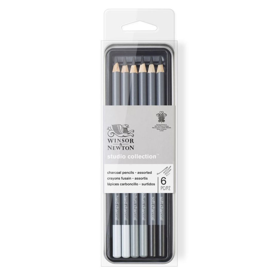 Winsor & Newton Studio Collection Charcoal Pencil Set – Pack of 6 (Tin Box)