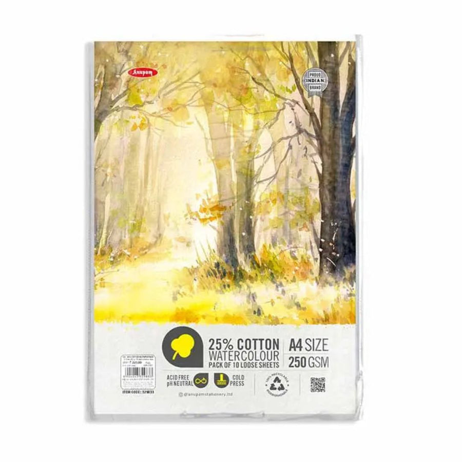 Anupam 25% Cotton Watercolour Paper – 250 GSM (Loose Sheets)