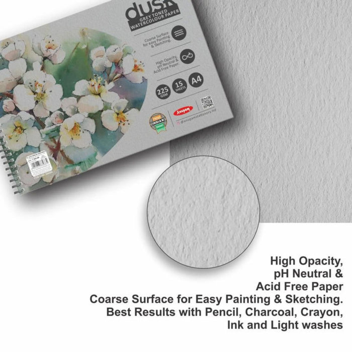 Anupam Dusk Grey Toned Watercolour Paper – Cold Pressed Wire-O Book (225 GSM, A4, 15 Sheets)
