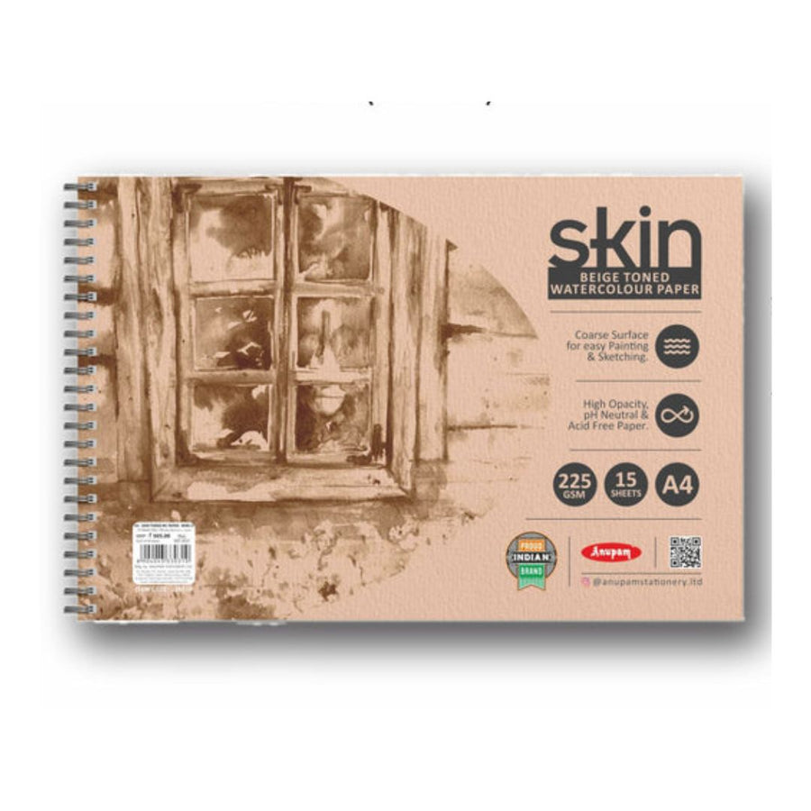 Anupam Skin Toned Watercolour Paper – Wire-O Book (225 GSM, 15 Sheets)