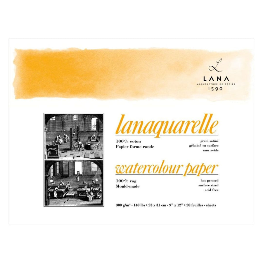 Lana Artists’ Watercolour Paper – Lanaquarelle Smooth / Hot Press, 300 GSM (23 × 31 cm)