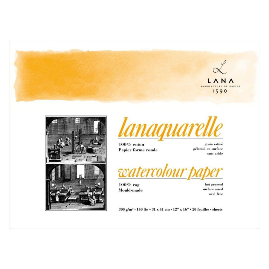 Lana Artists’ Watercolour Paper – Lanaquarelle Smooth / Hot Press, 300 GSM (31 × 41 cm)